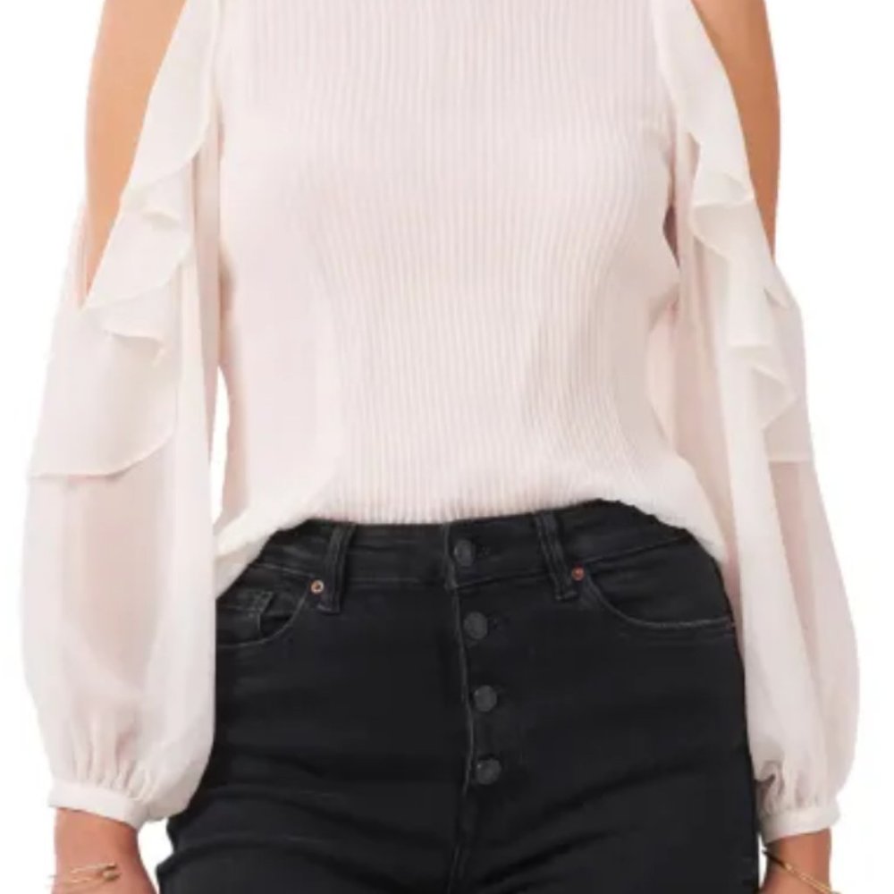 Ruffle Plissé Cold Shoulder Top